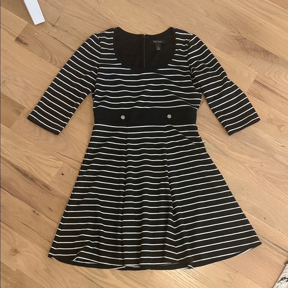 White House Black Market Black and White Striped Long Sleeve Dress